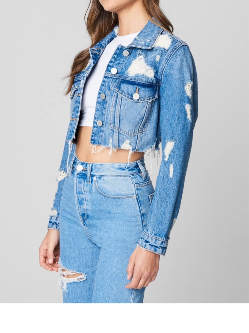 Blank NYC Distressed Cropped Jean Jacket